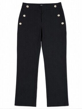 JULES & LEOPOLD Black High-Rise Sailor-Button Pants. Gold And Pearl Buttons.